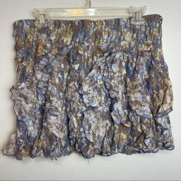 Rue 21 Floral Lace Mini Skirt Purple Beige White Stretchy Ruffles Layers size XL - Picture 6 of 8